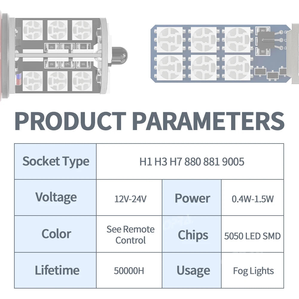 FEUX DE BROUILLARD 12V BLANC LED H8 H11 H3 H7